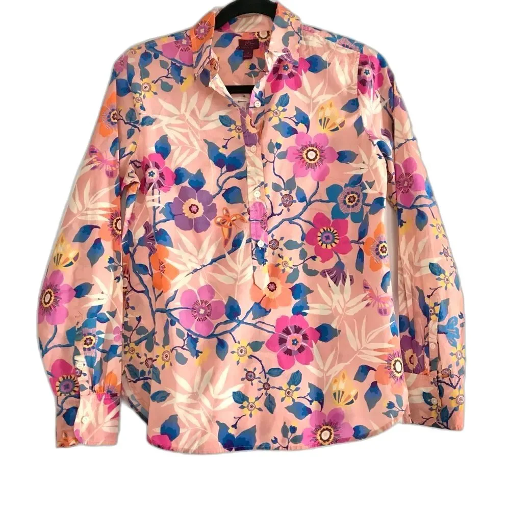 Liberty Art Fabrics for J. Crew Partial Button Down Floral Print Top Size 2